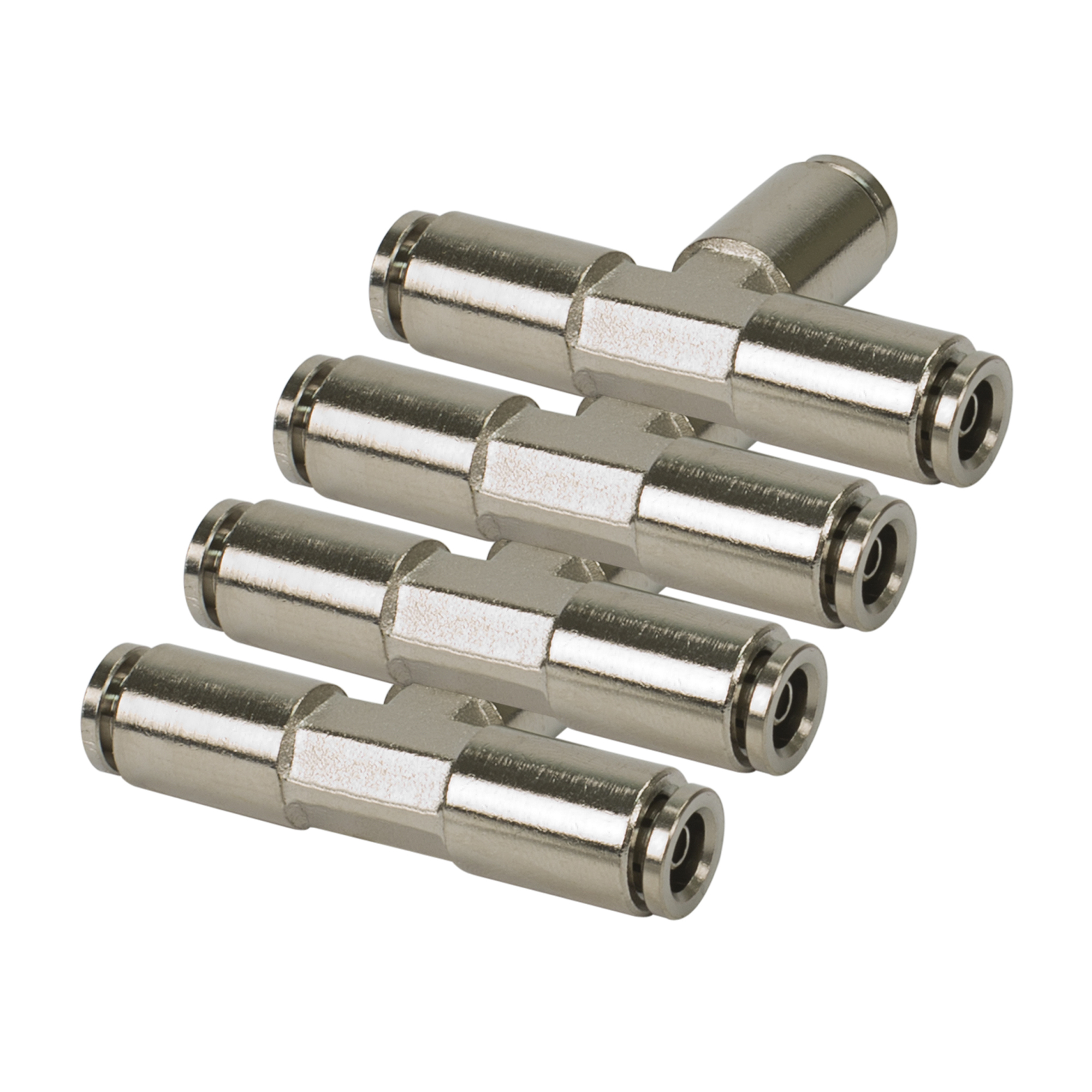 Viair T-Union Push-to-Connect Fitting - Nickel-Plated Brass, 1/4in., Model# 11412
